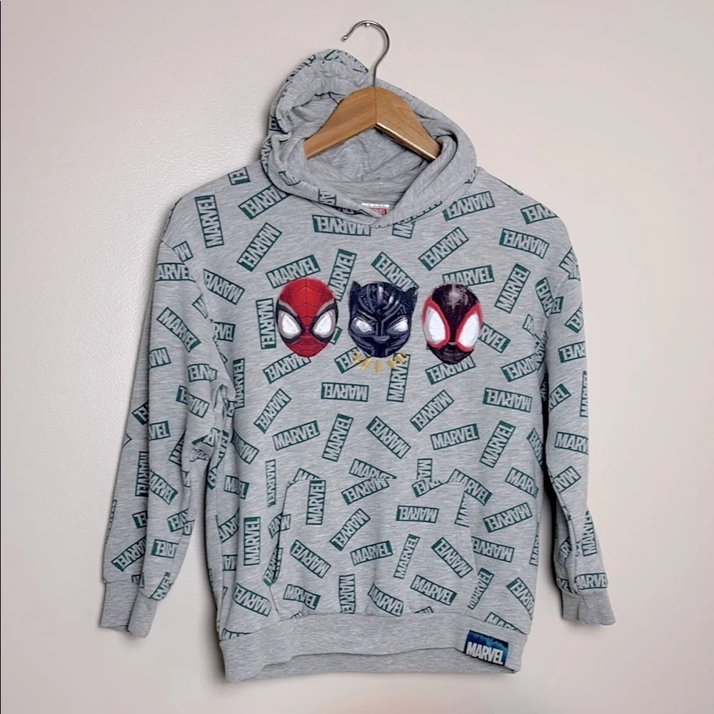 Marvel Boys Spider Man‎ Wolverine Deadpool Pullover Hoodie Sweatshirt Gray Sz L
